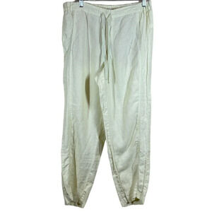 J Jill Love Linen Yellow  100% Linen Pull On Drawstring Pants Size M Lagenlook